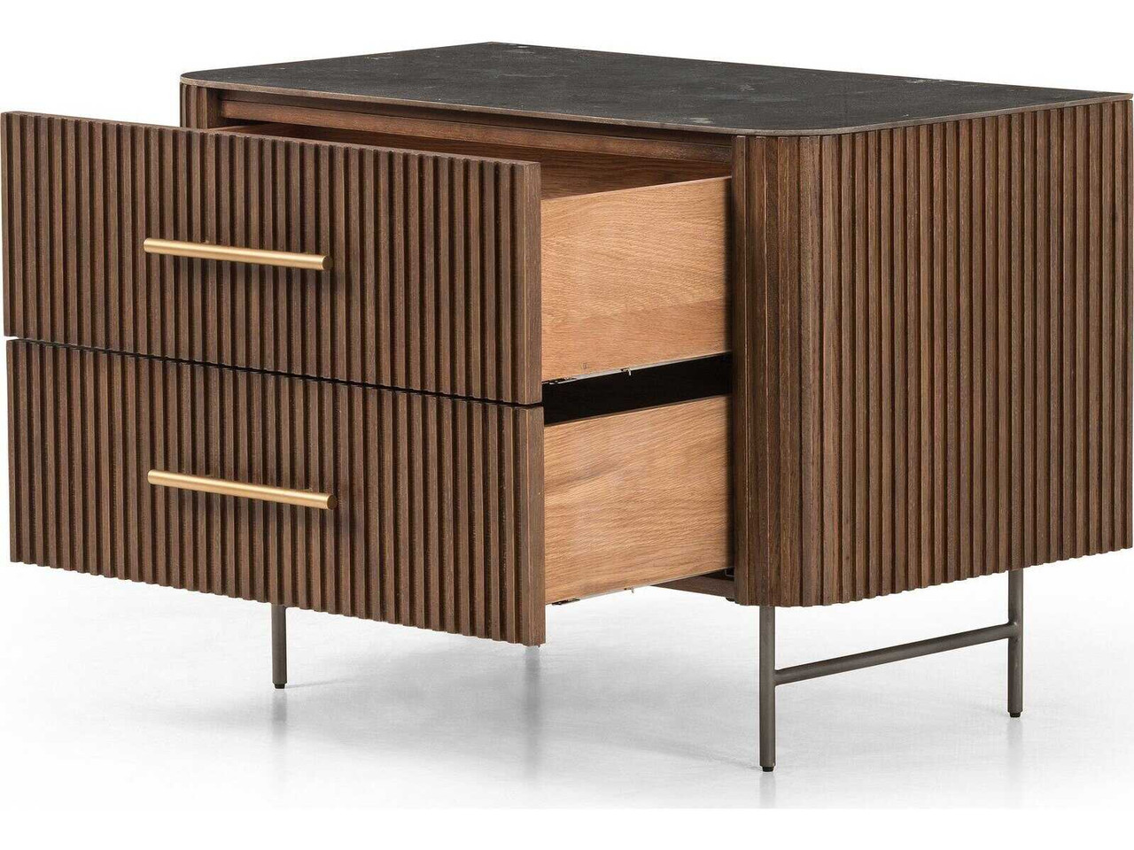 Fletcher Large Nightstand - Terra Brown Oak & Bluestone by Four Hands