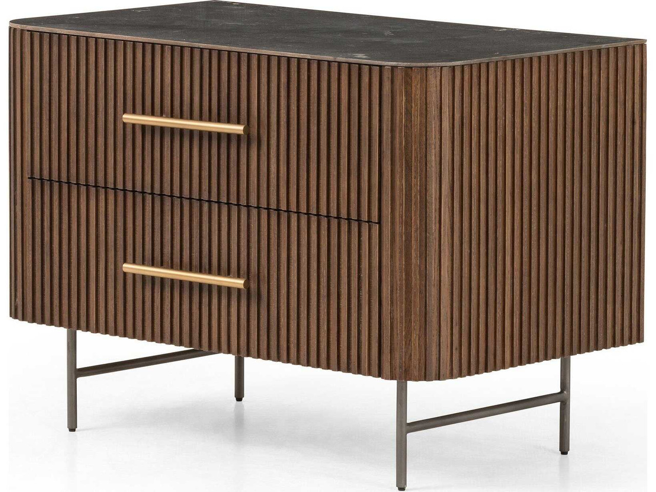 Fletcher Large Nightstand - Terra Brown Oak & Bluestone by Four Hands