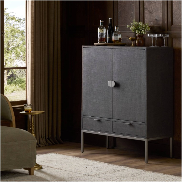 Cressida Bar Cabinet - Black Linen by Four Hands Lifestyle