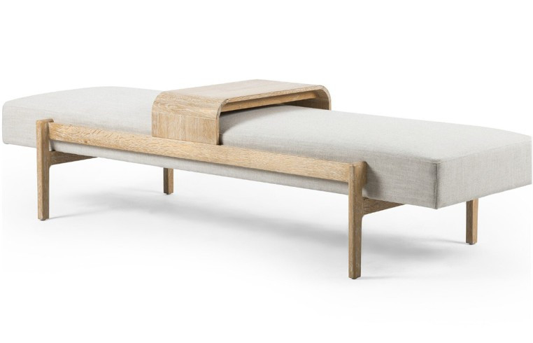 Fawkes Bench Vintage White Wash - Savoy Parchment by Four Hands