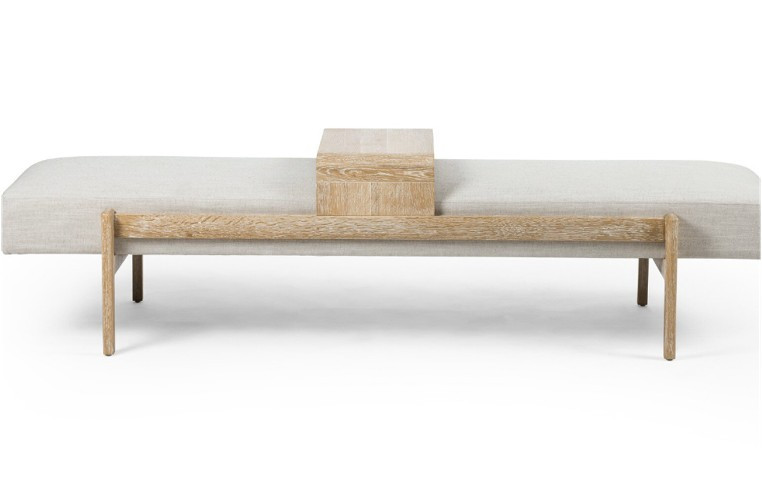 Fawkes Bench Vintage White Wash - Savoy Parchment by Four Hands