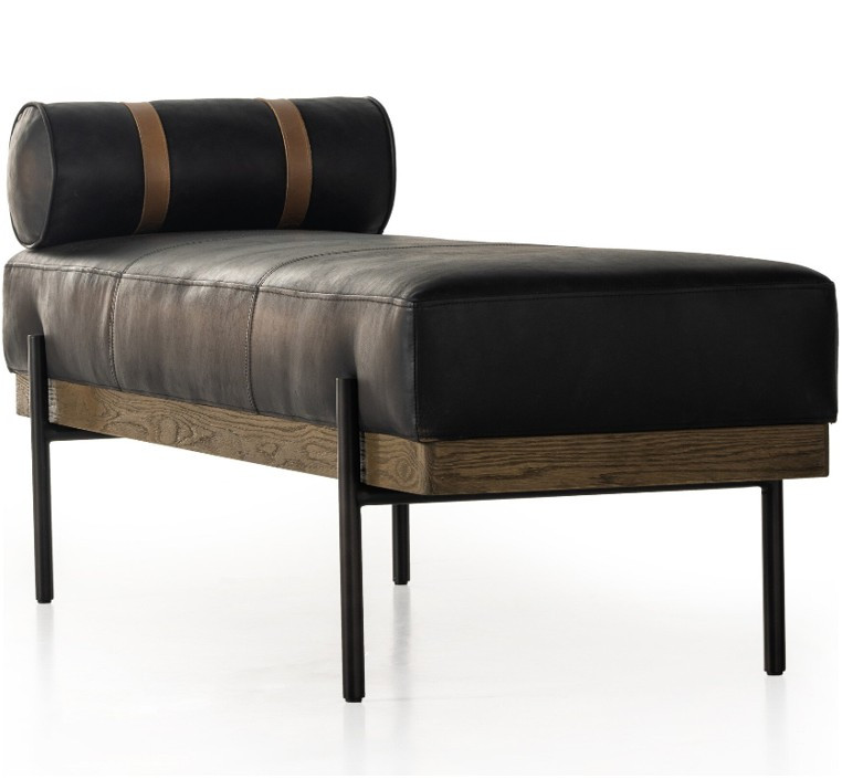 Giorgio Accent Bench - Rialto Ebony Leather by Four Hands