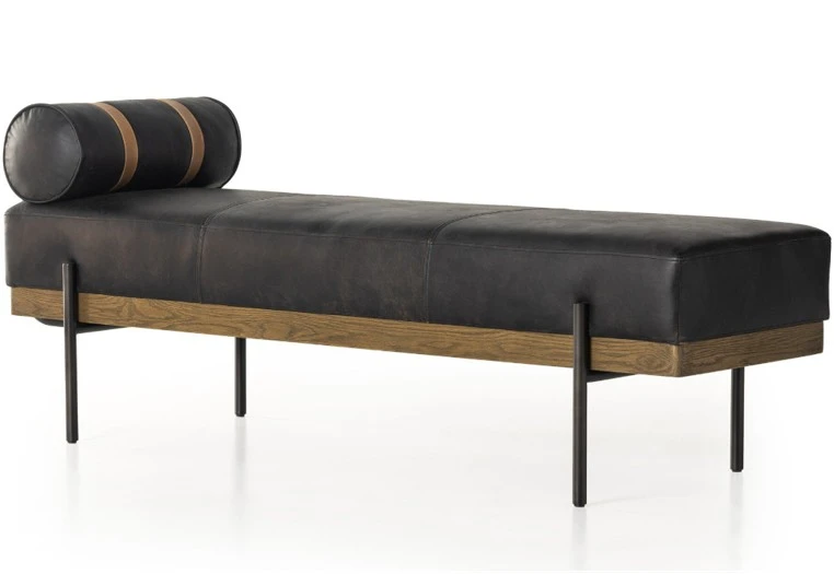 Giorgio Accent Bench - Rialto Ebony Leather by Four Hands