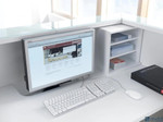 Rear view of Valde Reception Desk optional Monitor Shelf, Storage Unit, Horizontal Cable Tray by MDD Office Furniture