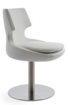 Patara Round Swivel, Brushed Stainless Steel, White PPM Leatherette by sohoConcept