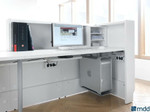 Rear view of Valde Reception Desk optional Monitor Shelf, Storage Unit, Horizontal Cable Tray by MDD Office Furniture