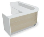 Valde Reception Desk LAV136L Front View (Canadian Oak) by MDD Office Furniture