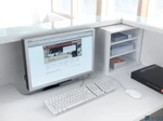 Rear view of Valde Reception Desk optional Monitor Shelf, Storage Unit, Horizontal Cable Tray by MDD Office Furniture