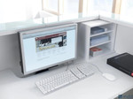 Rear view of Valde Reception Desk optional Monitor Shelf, Storage Unit, Horizontal Cable Tray by MDD Office Furniture