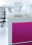 Valde Reception Desk close up of HPL Front without  ending storage unit by MDD