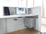 Rear view of Valde Reception Desk optional Monitor Shelf, Storage Unit, Horizontal Cable Tray by MDD
