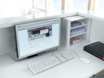 Rear view of Valde Reception Desk optional Monitor Shelf, Storage Unit, Horizontal Cable Tray by MDD Office Furniture