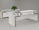 Moonaco Desk & Credenza in white lacquer finish by Sharelle Furnishings.  Image 1