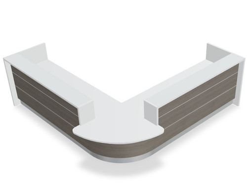 Valde Reception Desk LAV109L Front View (Grey Oak) by MDD Office Furniture