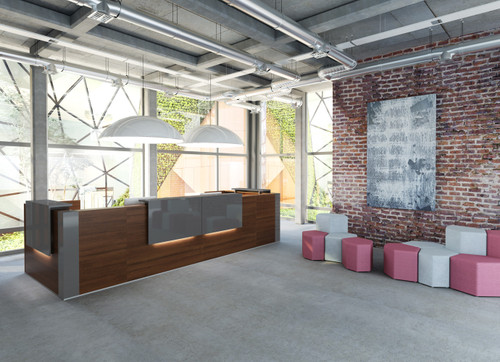 Tera Customized U-Shape Reception Desk System w/ 4 Top Element Lights by MDD Office Furniture