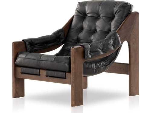 Halston Tufted Sling Chair - Heirloom Black Leather by Four Hands