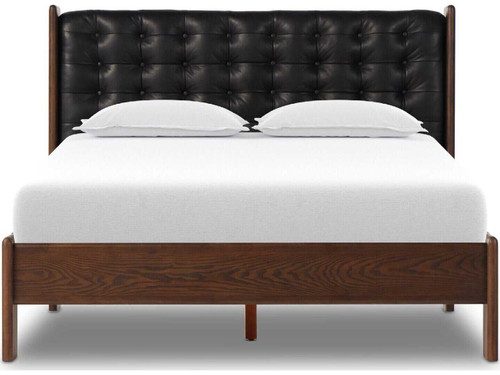 Halston Tufted King Bed - Heirloom Black Leather by Four Hands