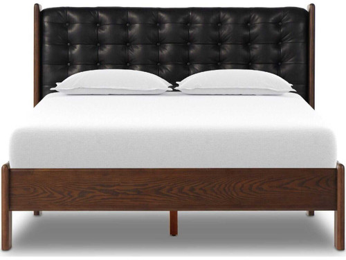 Halston Tufted Queen Bed - Heirloom Black Leather by Four Hands
