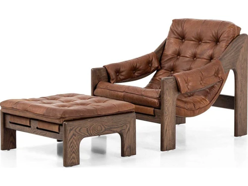 Halston Tufted Sling Chair + Ottoman - Heirloom Sienna Leather by Four Hands