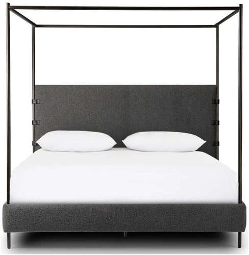 Anderson Canopy Queen Platform Bed - Knoll Charcoal Performance Fabric by Four Hands