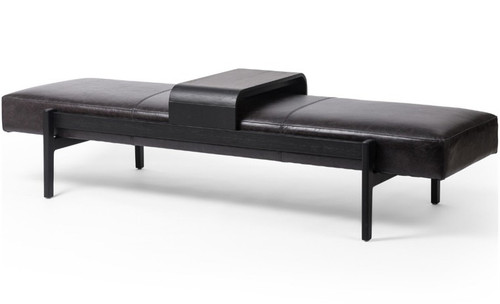 Fawkes Bench Brushed Ebony - Sonoma Black Leather by Four Hands