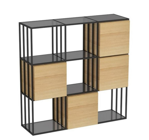 Jest Collection 600-BT-21-3-3-BL-4NW 3x3 Shelf in Black with 4 Ashwood Boxes
