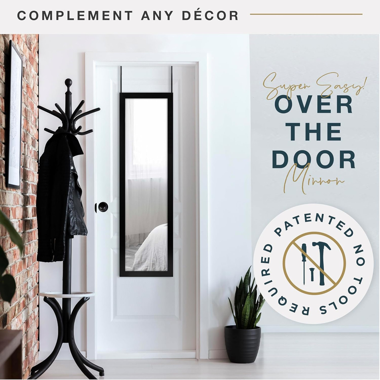 MCS 14.7x50.7 Over-the-Door Mirror, Black Finish, Full-Length