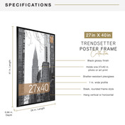 MCS Trendsetter 27x40 Movie Poster Frame, Black High-Gloss Photo Frame for Wall-Mounted Vertical or Horizontal Display