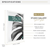 MCS Studio Gallery 18x24 Poster Frame, White Woodgrain Photo Frame for Wall-Mounted Vertical or Horizontal Display
