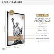 MCS Trendsetter 20x30 Poster Frame 2-Pack, Black High-Gloss Photo Frame for Wall-Mounted Vertical or Horizontal Display