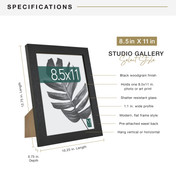 MCS Studio Gallery 8.5x11 Picture Frame, Black Woodgrain Photo Frame for Wall-Mounted or Tabletop Vertical or Horizontal Display