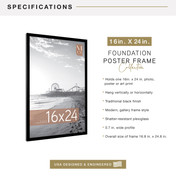 MCS Foundation 16x24 Poster Frame, Traditional Black Photo Frame for Wall-Mounted Vertical or Horizontal Display