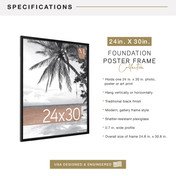 MCS Foundation 24x30 Poster Frame, Traditional Black Photo Frame for Wall-Mounted Vertical or Horizontal Display