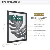MCS Studio Gallery 16x20 Poster Frame, Black Woodgrain Photo Frame for Wall-Mounted Vertical or Horizontal Display
