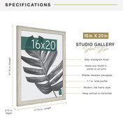 MCS Studio Gallery 16x20 Poster Frame, Gray Woodgrain Photo Frame for Wall-Mounted Vertical or Horizontal Display