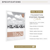 MCS Foundation 18x24 Poster Frame, Traditional White Photo Frame for Wall-Mounted Vertical or Horizontal Display