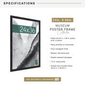 MCS Museum 24x36 Poster Frame, Onyx Photo Frame for Wall-Mounted Vertical or Horizontal Display