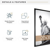 MCS Trendsetter 20x30 Poster Frame, Black High-Gloss Photo Frame for Wall-Mounted Vertical or Horizontal Display