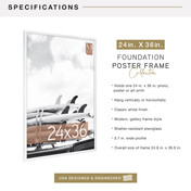 MCS Foundation 24x36 Poster Frame, Traditional White Photo Frame for Wall-Mounted Vertical or Horizontal Display