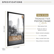 MCS Trendsetter 16x24 Poster Frame, Black High-Gloss Photo Frame for Wall-Mounted Vertical or Horizontal Display