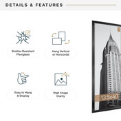 MCS Trendsetter 13.5x40 Poster Frame, Black High-Gloss Photo Frame for Wall-Mounted Vertical or Horizontal Display