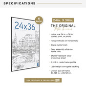 MCS Original 24x36 Poster Frame 6-Pack, Black Photo Frame for Lightweight Wall-Mounted Vertical or Horizontal Display