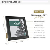 MCS Studio Gallery 8x8 Picture Frame, Black Woodgrain Photo Frame for Wall-Mounted or Tabletop Square Display for Photos and Art Prints