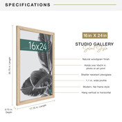 MCS Studio Gallery 16x24 Poster Frame, Natural Woodgrain Photo Frame for Wall-Mounted Vertical or Horizontal Display