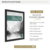 MCS Museum 18x24 Poster Frame, Onyx Woodgrain Photo Frame for Wall-Mounted Vertical or Horizontal Display