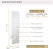 MCS 14.7x50.7 Over-the-Door Mirror, Matte White Finish, Full-Length Hanging Mirror with No-Tools Hanging System