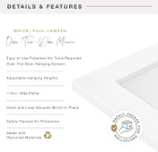 MCS 14.7x50.7 Over-the-Door Mirror, Matte White Finish, Full-Length Hanging Mirror with No-Tools Hanging System