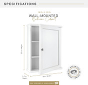 MCS 23x18 1-Door Medicine Cabinet Organizer, White Finish, Wall-Mounted Bathroom Storage Cabinet