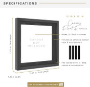 MCS Canvas Float 12x12 Float Frame 1-Pack, Black Finish, Wall-Mounted Vertical or Horizontal Display for Canvas Paintings