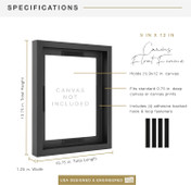 MCS Canvas Float 9x12 Float Frame 1-Pack, Black Finish, Wall-Mounted Vertical or Horizontal Display for Canvas Paintings